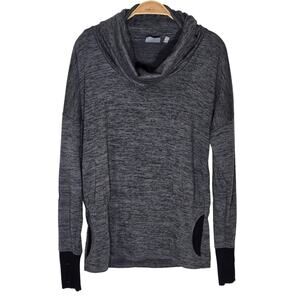 Athleta Cowl Neck Thumbhole Pullover Gray Black Yoga Gym Athletic Pockets Small